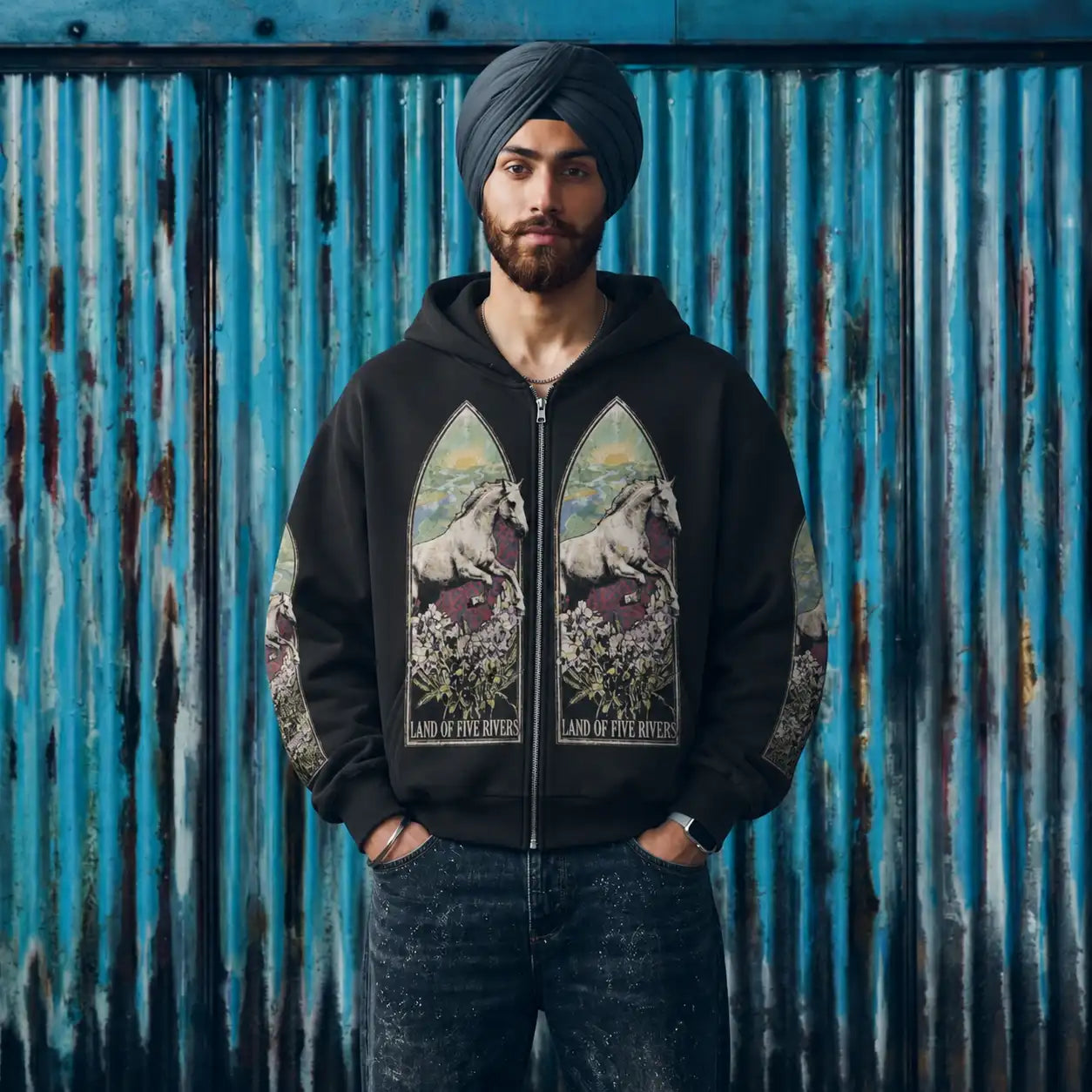 Land Of Five Rivers Panjab Tapered Full Zip Balloon Hoodie