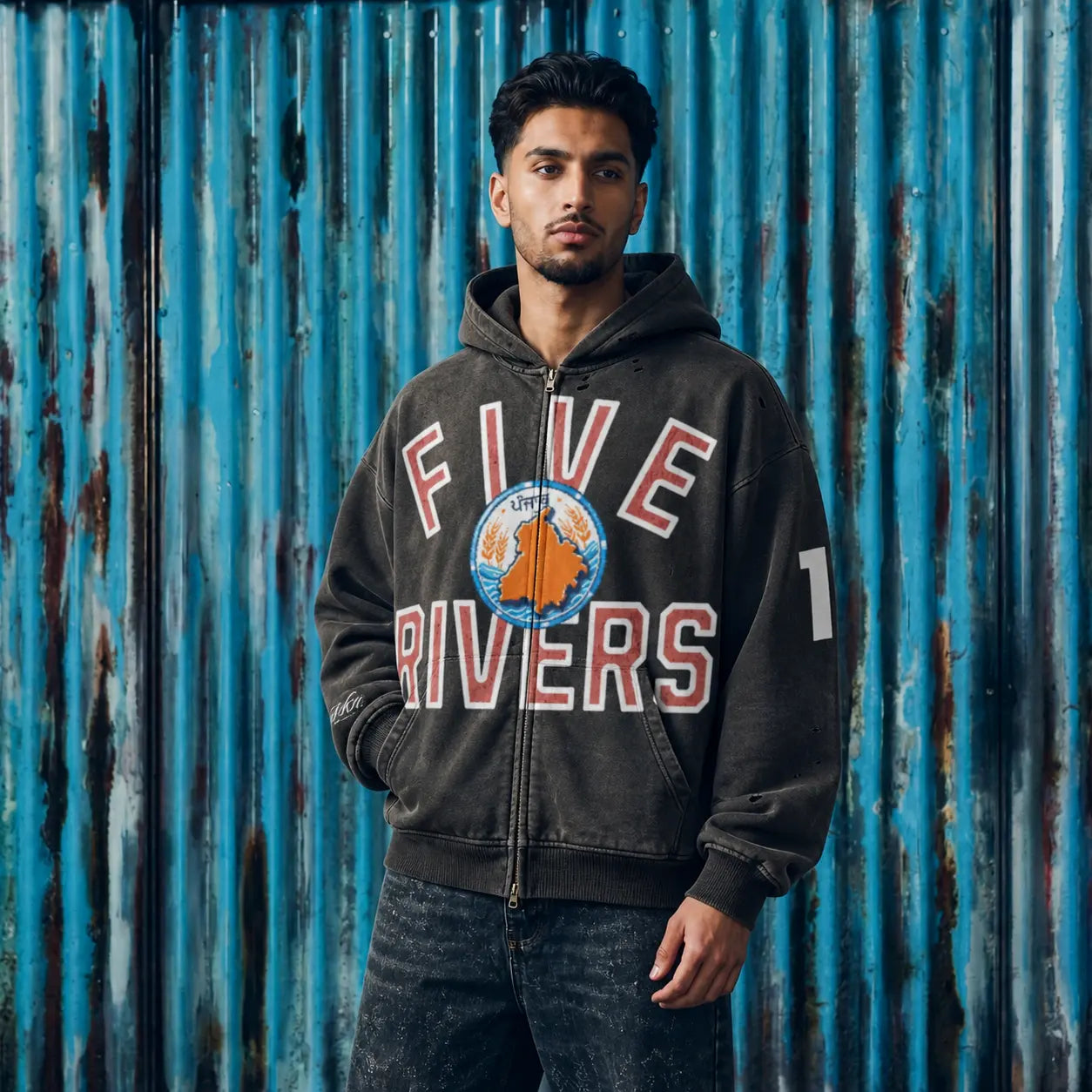 Five Rivers Panjab 11 Sun Faded Full-Zip Hoodie