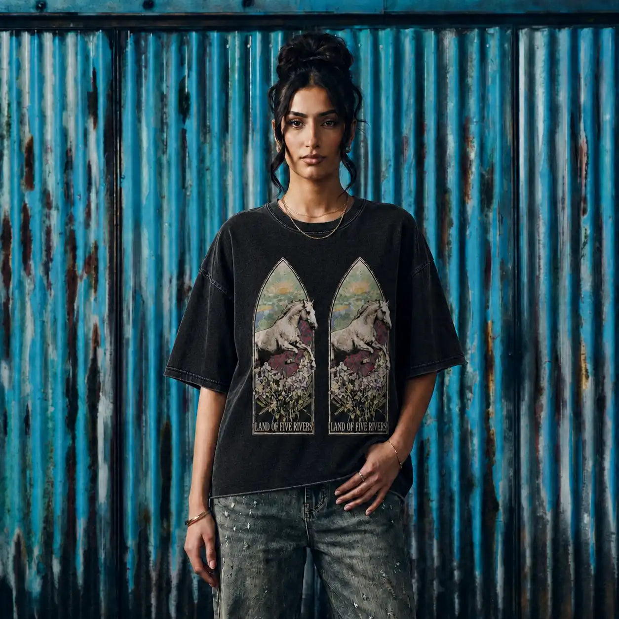 Land Of Five Rivers Panjab Oversized Faded T-Shirt