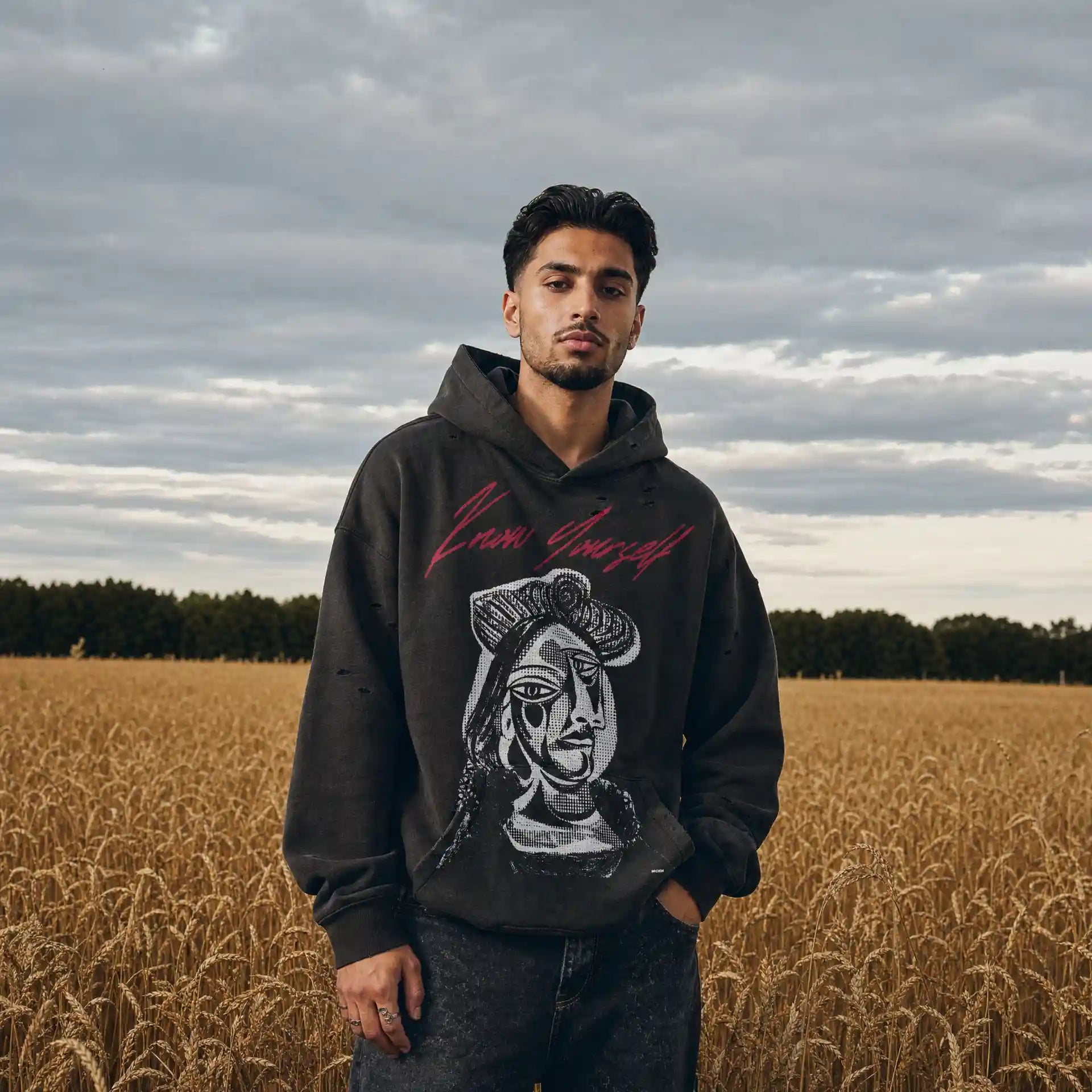 Know Yourself Sun Faded Distressed Hoodie