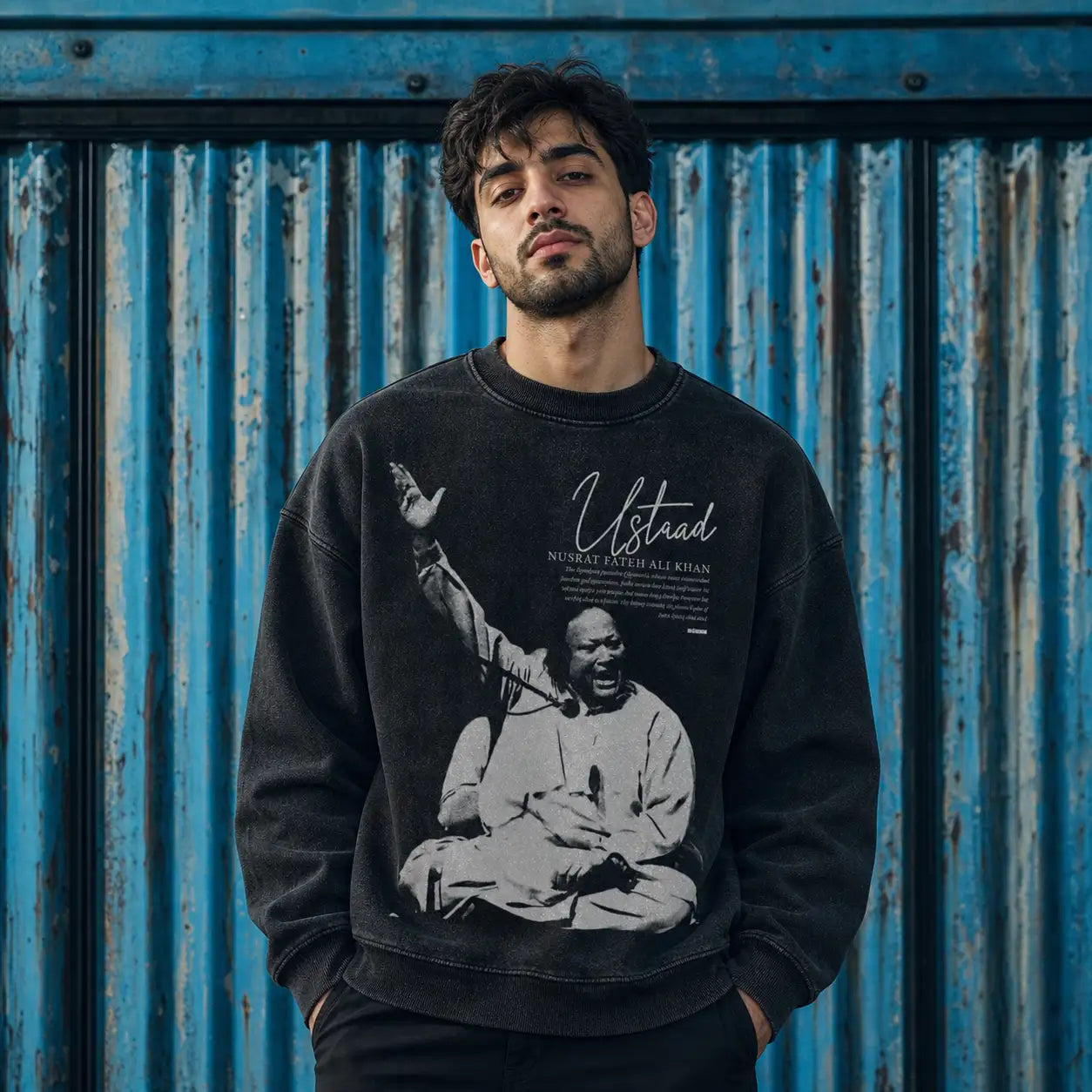 Ustaad Nusrat Fateh Ali Khan Oversized Faded Sweatshirt