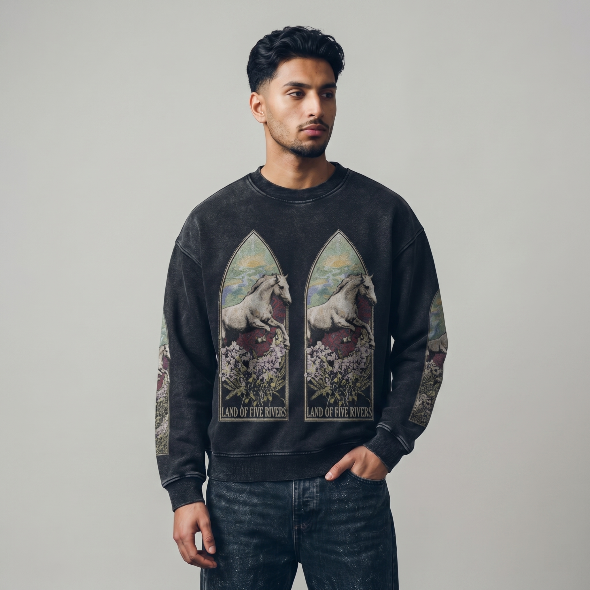 Land Of Five Rivers Panjab Oversized Faded Sweatshirt