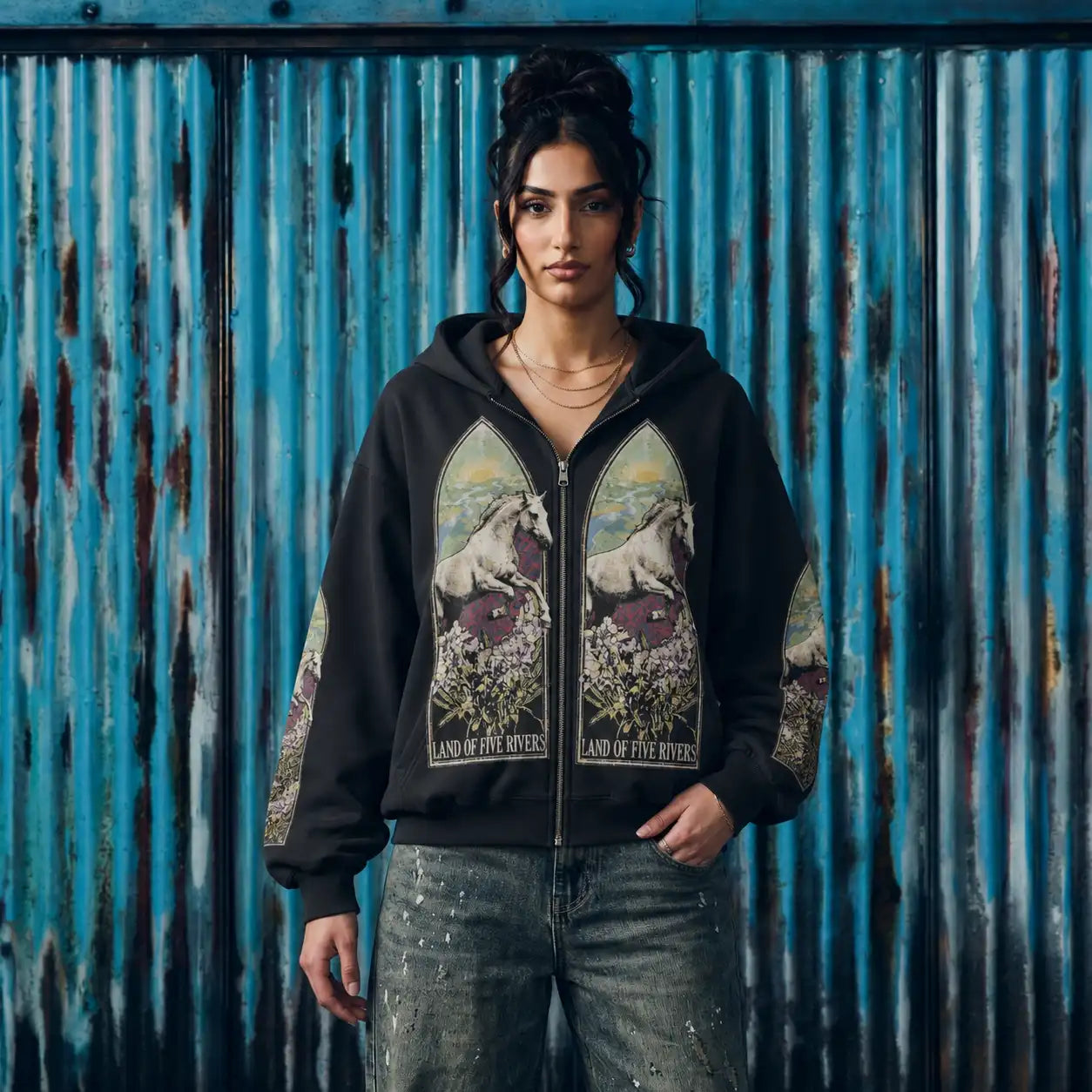 Land Of Five Rivers Panjab Tapered Full Zip Balloon Hoodie