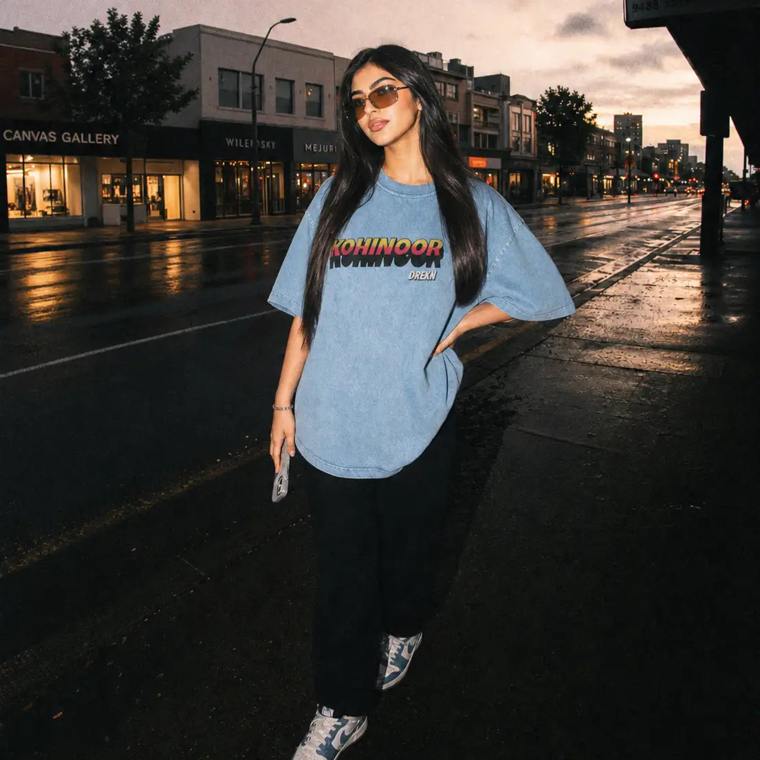 Kohinoor Blue Super Oversized Faded T-Shirt